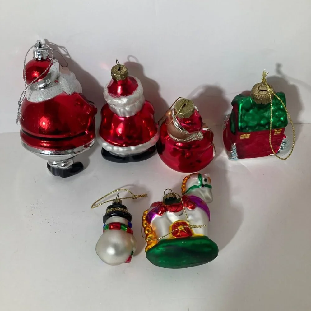 6 Vintage Blown Glass Christmas Ornaments Santa Snowman House Bear Horse 2‎ - 4